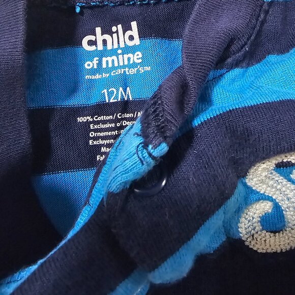 Carter's Baby Boy Blue Striped All-Star Long Sleeve One Piece Jumper 12 Months - Picture 2 of 3